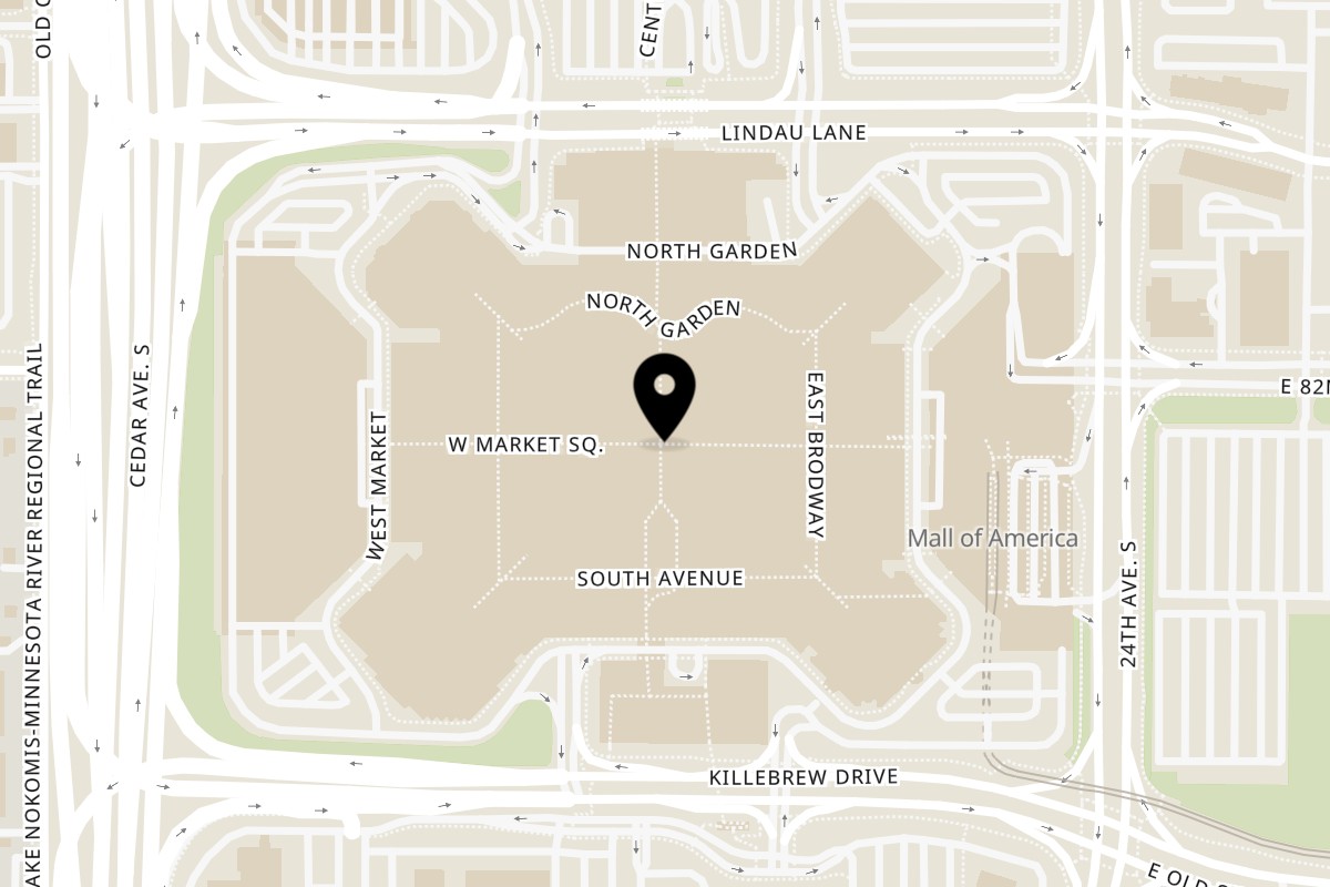 Map showing the location of OG ZaZa Pizza & Catering Mall of America on 60 E Broadway c335 3rd floor in Bloomington