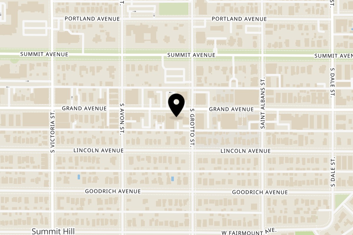 Map showing the location of OG ZaZa Pizza & Catering Grand Ave on 750 Grand Ave in St Paul