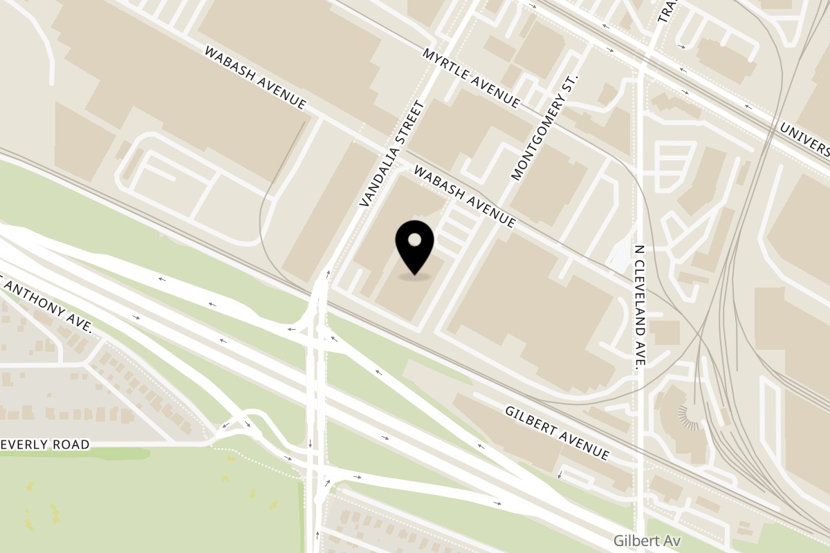 Map showing the location of OG ZaZa Pizza & Catering Vandalia Tower on 550 Vandalia St Ste 140 in St Paul