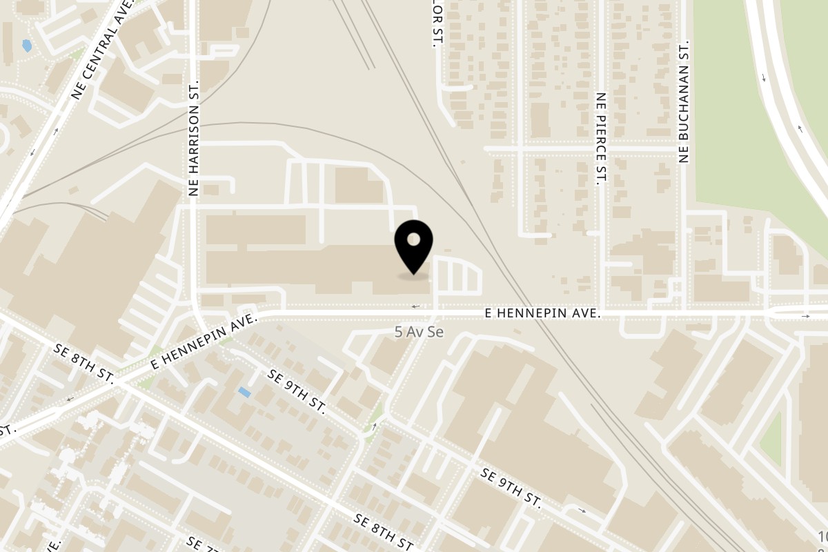 Map showing the location of OG ZaZa Pizza & Catering East Hennepin on 861 E Hennepin Ave in Minneapolis